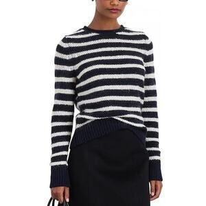 Alex Mill Women Navy/Ivory Striped Merino Wool Cable Knit Jamie Sweater Size M